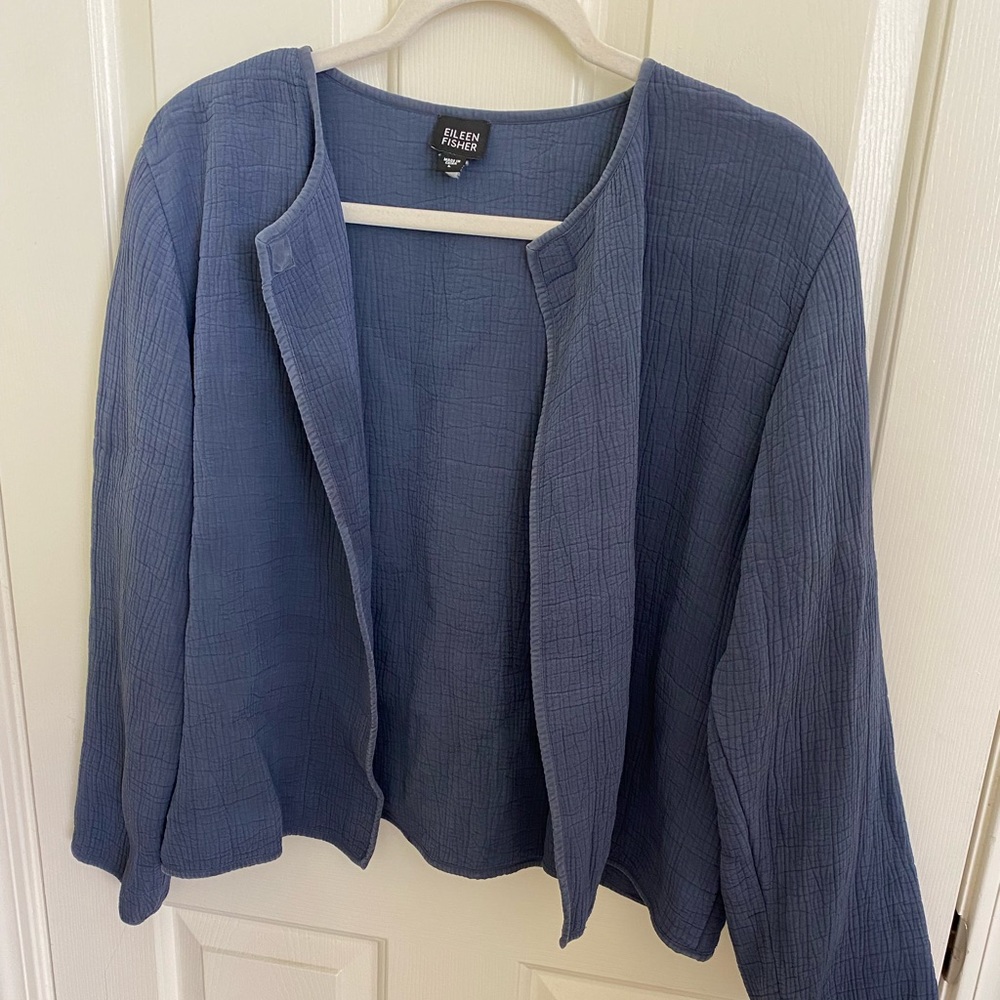 Eileen Fisher System Textured Open Front
Jacket Blue Size Large